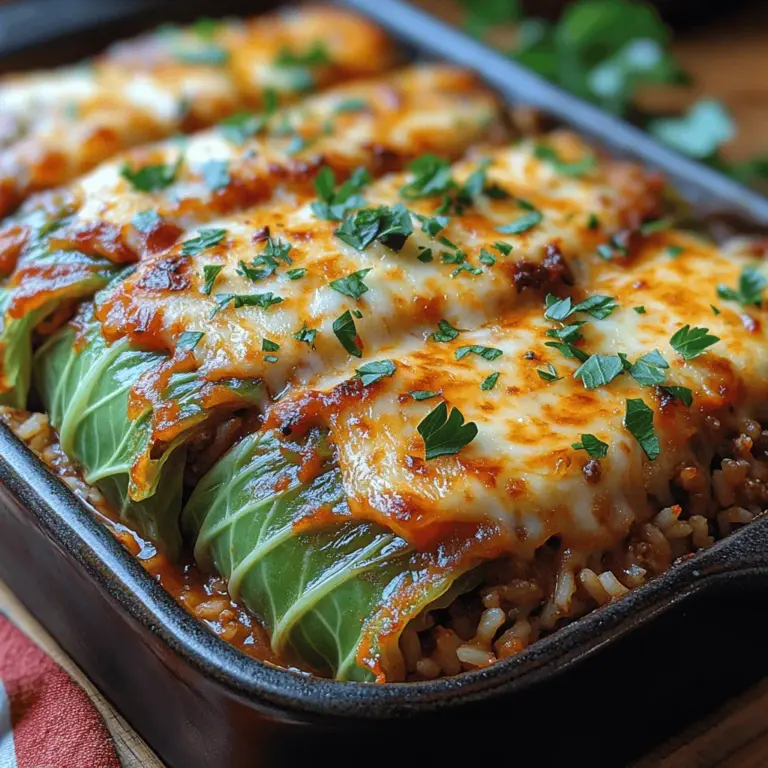 Cabbage Delight Bake is a wholesome and hearty dish that combines the nutritious benefits of cabbage with savory layers of ground beef and rice, all topped with melted mozzarella cheese. This recipe not only offers a delightful balance of flavors but also serves as a satisfying meal for families and gatherings. The combination of tender cabbage leaves, savory filling, and gooey cheese creates a dish that captures the essence of comfort food. Whether you are looking for a new family favorite or a dish to impress guests, Cabbage Delight Bake is sure to make a lasting impression.