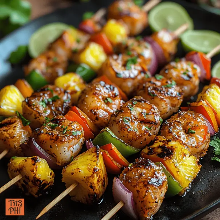 Dive into a culinary adventure with our Tropical Pineapple Shrimp Skewers recipe—a delightful fusion of flavors that transports your taste buds straight to a sun-kissed beach. This dish is not only visually appealing but also a treat for your palate, making it an ideal choice for summer barbecues or a lively dinner at home. Imagine succulent shrimp marinated to perfection, paired with juicy pineapple and vibrant vegetables, all threaded onto skewers and grilled to juicy perfection.