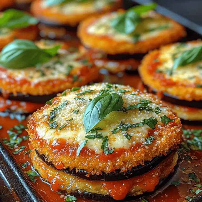 Mini Eggplant Parmesan Stacks are a delightful twist on the traditional Italian dish, bringing a unique presentation and a comforting flavor that appeals to both vegetarians and non-vegetarians alike. Originating from the rustic kitchens of Italy, this dish showcases the versatility of eggplant, a staple vegetable in Mediterranean cooking. The concept of layering eggplant with rich marinara sauce, gooey cheese, and seasoned breadcrumbs creates a symphony of flavors and textures that is hard to resist.