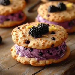Ice cream sandwiches have long held a special place in our hearts as a nostalgic and beloved dessert that evokes memories of carefree summer days. The delightful combination of soft cookies and creamy ice cream creates a perfect handheld treat that satisfies sweet cravings while providing a refreshing respite from the heat. In this recipe, we take the classic ice cream sandwich to a new level with a unique twist: the refreshing zest of lemon paired with the rich tartness of blackberries.