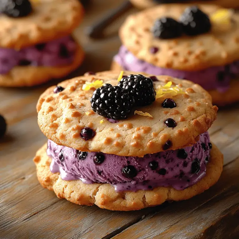 Ice cream sandwiches have long held a special place in our hearts as a nostalgic and beloved dessert that evokes memories of carefree summer days. The delightful combination of soft cookies and creamy ice cream creates a perfect handheld treat that satisfies sweet cravings while providing a refreshing respite from the heat. In this recipe, we take the classic ice cream sandwich to a new level with a unique twist: the refreshing zest of lemon paired with the rich tartness of blackberries.