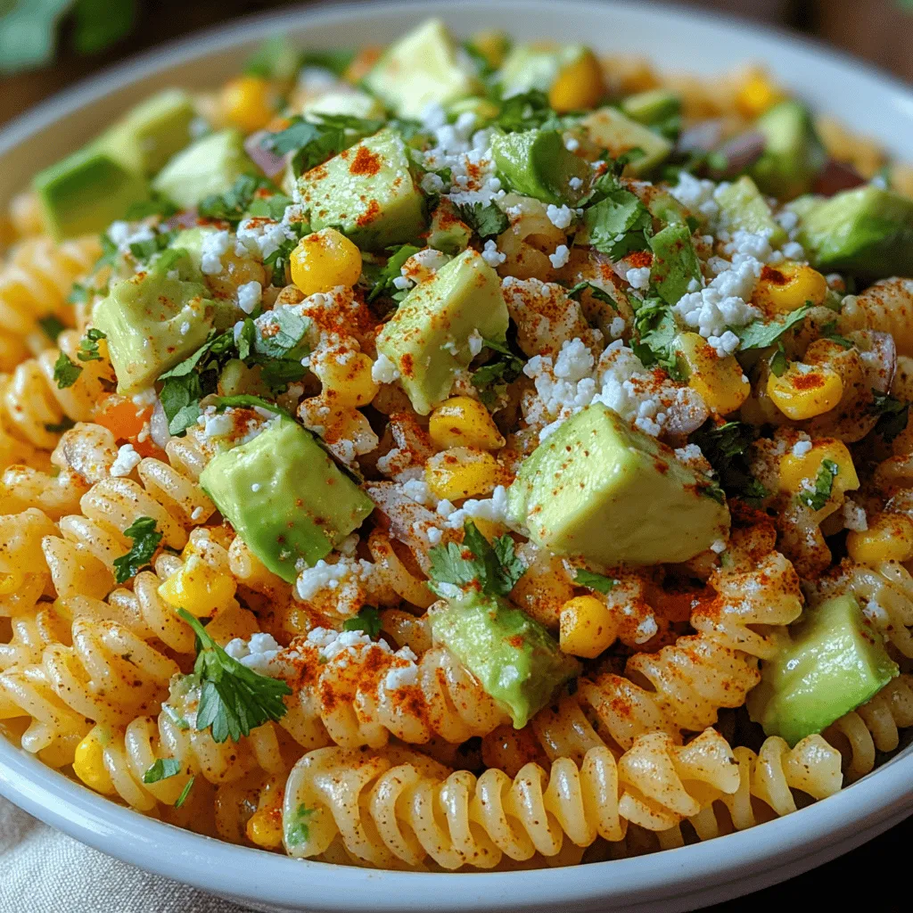 The Zesty Mexican Street Corn Pasta Salad is perfect for gatherings, picnics, or simply as a refreshing side dish to complement your favorite grilled meats. Its colorful presentation, combined with a medley of textures and flavors, makes it an irresistible option for any occasion. Imagine a salad that brings together the smokiness of grilled corn, the creaminess of avocado and cheese, and the zesty tang of lime – all harmoniously blended with al dente pasta. This dish not only pleases the palate but also satisfies the eye, making it a feast for both the taste buds and the senses.