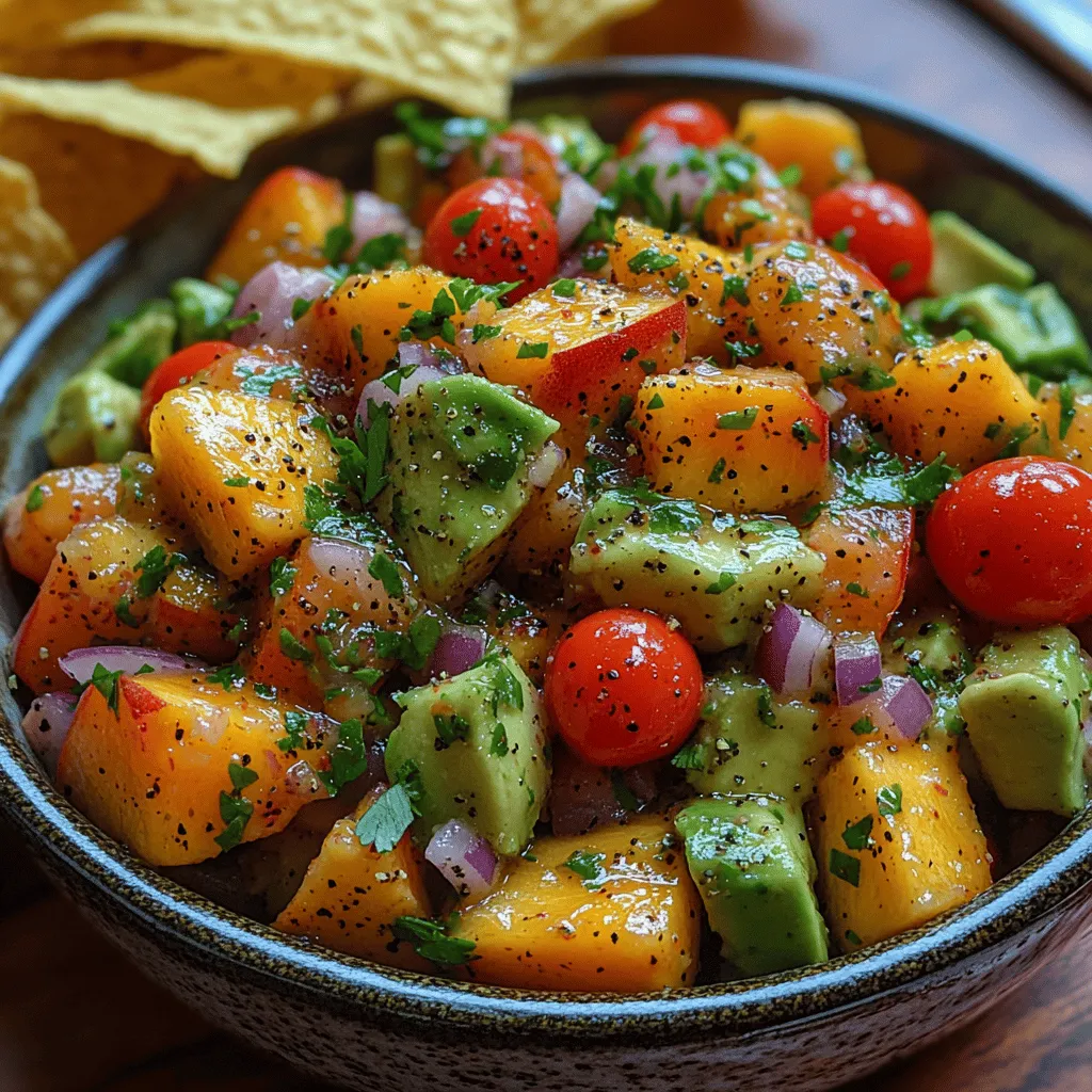 Delight your taste buds with a vibrant and refreshing Peach Avocado Salsa that perfectly balances sweetness and creaminess. This recipe is simple yet sophisticated, making it an ideal appetizer for gatherings or a delightful snack for any occasion. The combination of ripe, juicy peaches and creamy avocado creates a harmonious blend that not only tantalizes the palate but also adds a splash of color to your table. Whether you're hosting a summer barbecue, planning a picnic, or simply looking for a tasty dip to enjoy on a cozy evening at home, this peach avocado salsa is sure to impress your guests and elevate your snack game.