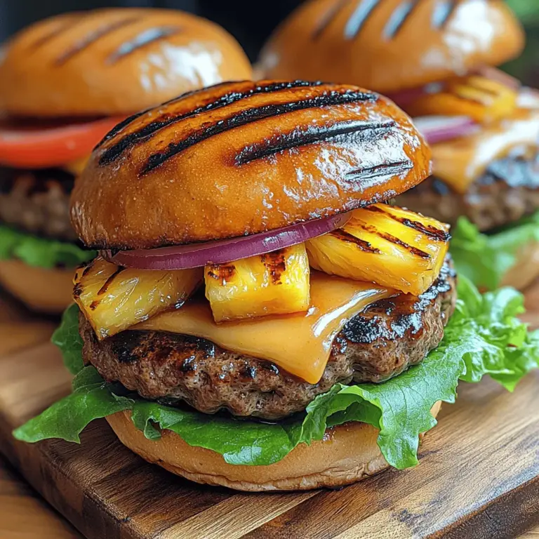 If you're on the lookout for a delicious way to elevate your burger game, look no further than Grilled Pineapple Teriyaki Burgers. This dish is a delightful fusion of sweet, savory, and tropical flavors that will tantalize your taste buds. Imagine biting into a juicy, flavorful burger topped with caramelized grilled pineapple and a rich, homemade teriyaki sauce. Not only is this burger a feast for the senses, but it also brings a refreshing twist to the classic American staple, making it perfect for summer barbecues or casual weeknight dinners.
