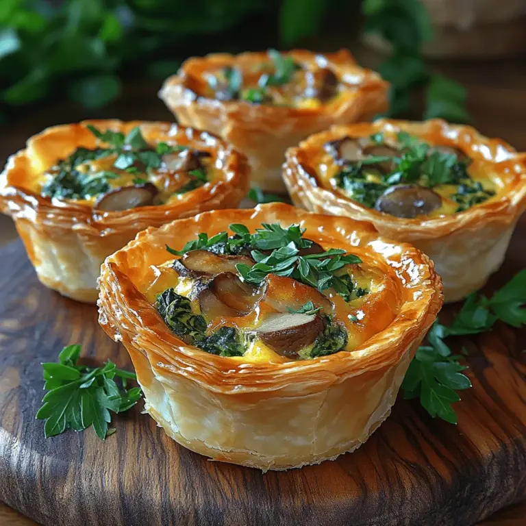 Mini Spinach & Mushroom Quiche Cups are a delightful culinary creation that effortlessly combines convenience with gourmet flair. These bite-sized quiches are perfect for a variety of occasions, whether you’re hosting a brunch gathering, entertaining guests at a dinner party, or simply seeking a satisfying snack to enjoy at home. The charm of these quiche cups lies not only in their elegant presentation but also in the harmonious blend of earthy spinach and rich mushrooms enveloped in a creamy egg custard.