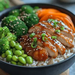 The savory teriyaki chicken rice bowl is a delightful fusion of flavors, making it a favorite among home cooks and restaurant-goers alike. This dish is a celebration of tender chicken glazed in a sweet and savory teriyaki sauce, served over a bed of fluffy rice, and complemented by vibrant vegetables. Its appeal lies not only in its delicious taste but also in its versatility; this simple yet satisfying meal can be enjoyed for lunch or dinner and is perfect for meal prep.