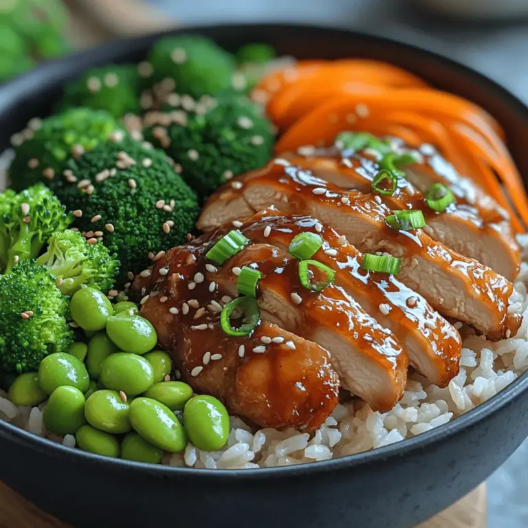 The savory teriyaki chicken rice bowl is a delightful fusion of flavors, making it a favorite among home cooks and restaurant-goers alike. This dish is a celebration of tender chicken glazed in a sweet and savory teriyaki sauce, served over a bed of fluffy rice, and complemented by vibrant vegetables. Its appeal lies not only in its delicious taste but also in its versatility; this simple yet satisfying meal can be enjoyed for lunch or dinner and is perfect for meal prep.