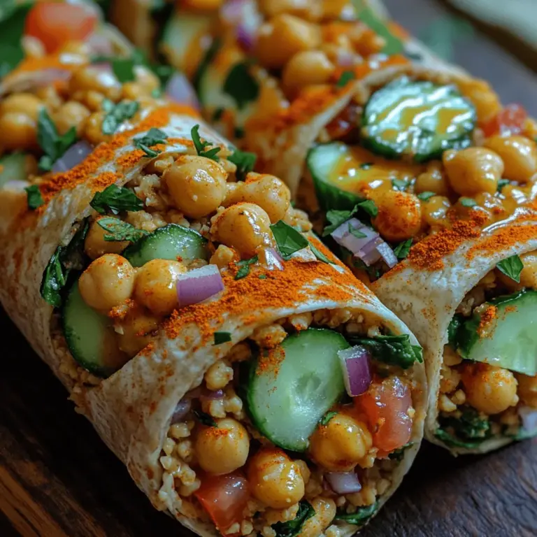 Chickpeas, also known as garbanzo beans, are a powerhouse of nutrition, celebrated worldwide for their versatility and health benefits. These legumes can be transformed into a variety of dishes, from creamy hummus to hearty stews. Their nutty flavor and firm texture make them an excellent base for countless recipes, including our featured dish: Golden Spiced Chickpea Wraps. This recipe not only highlights the natural goodness of chickpeas but also introduces a harmonious blend of spices that elevate the dish to new culinary heights.