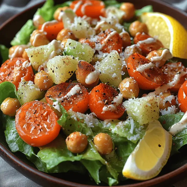 Salads have long been celebrated as a cornerstone of healthy eating, offering a vibrant and refreshing way to incorporate a variety of nutrients into your diet. With their colorful arrays of vegetables, fruits, nuts, and seeds, salads are not only visually appealing but also packed with essential vitamins and minerals that can support overall health. Introducing the Crispy Chickpea Caesar Salad, a deliciously nutritious twist on the beloved classic. This recipe combines the traditional elements of a Caesar salad with the added crunch and protein punch of roasted chickpeas, making it an excellent choice for vegetarians and anyone seeking a lighter meal option.