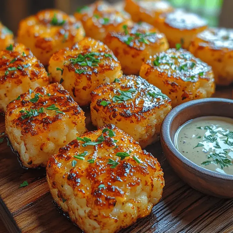 Crispy Ranch Cauliflower Tots are a scrumptious and health-conscious twist on the classic potato tot. These golden, bite-sized delights are not only an ideal snack for movie nights or casual gatherings but also serve as a nutritious side dish for meals. The beauty of this recipe lies in its perfect combination of ranch seasoning and the subtle, nutty flavor of cauliflower, making it appealing to both children and adults alike. With a satisfyingly crispy exterior and a cheesy, tender interior, these tots are sure to become a household favorite.