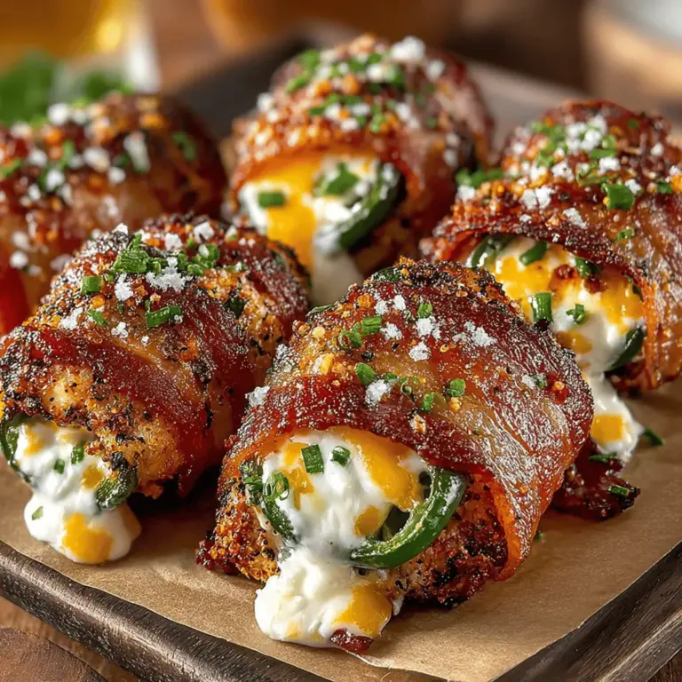 If you're on the lookout for an appetizer that brings together a perfect balance of flavor and texture, look no further than Crispy Bacon-Wrapped Jalapeño Chicken Bites. This dish takes tender, juicy chicken and envelops it in a creamy cheese filling, all wrapped up in crispy, savory bacon. The combination of spicy jalapeños and rich cheeses creates a mouthwatering experience that is sure to impress your guests. Whether it’s for a game day gathering, a festive get-together, or simply a delicious snack to enjoy at home, these chicken bites are sure to become a favorite.