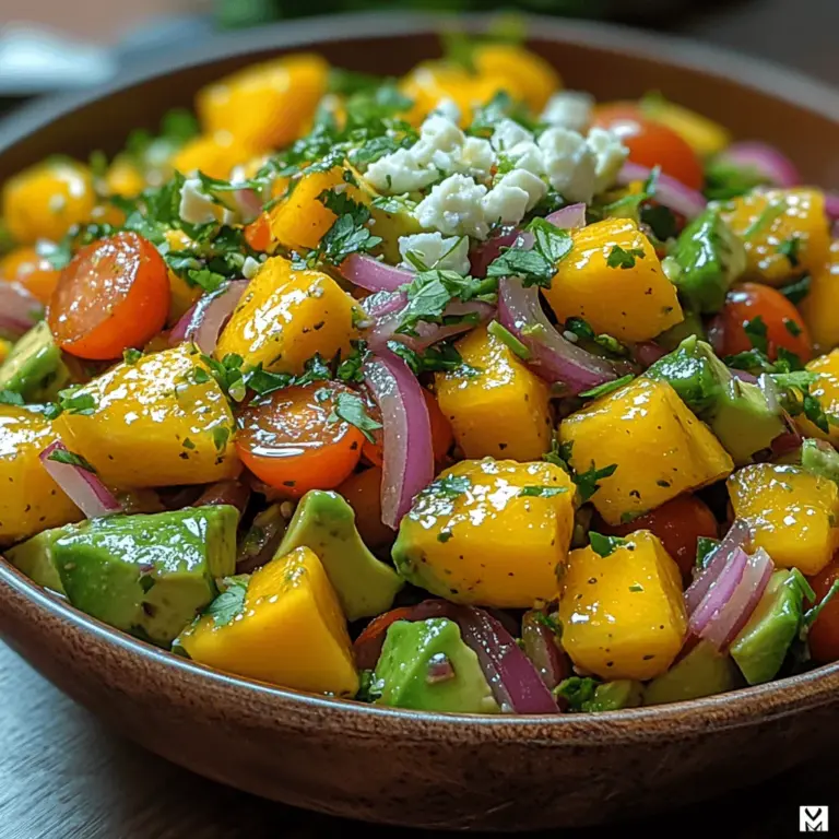 Embracing the vibrant flavors of fresh ingredients, the Tangy Mango Avocado Salad is a delightful dish that combines the creamy richness of avocados with the sweet juiciness of ripe mangoes. This salad not only tantalizes the taste buds but also offers a wealth of health benefits, making it an ideal choice for those looking to incorporate nutritious options into their meals. With its colorful presentation and refreshing taste, this salad is perfect for a variety of occasions, from casual lunches to festive gatherings, ensuring that it appeals to both health-conscious individuals and food enthusiasts alike.