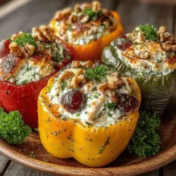 When it comes to creating a meal that captures both the eye and the palate, Colorful Chicken Salad Stuffed Peppers stand out as a perfect choice. This dish not only showcases an array of vibrant colors but also packs a nutritional punch. It's a delightful combination of lean protein, fresh vegetables, and creamy dressing, all nestled within the crisp confines of bell peppers. This recipe is an excellent way to incorporate a variety of colorful vegetables and lean protein into your diet, making it a wholesome option for anyone looking to eat healthily without sacrificing flavor.