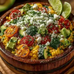 The Sweet Corn & Zucchini Fiesta Salad is a vibrant and refreshing dish that perfectly encapsulates the essence of summer, making it an ideal choice for a variety of occasions. Whether you are hosting a backyard barbecue, attending a potluck, or simply enjoying a sunny day at home, this salad stands out as a delightful option that balances both taste and nutrition. With its array of fresh ingredients, the salad not only pleases the palate but also captivates the eye with its bright colors, making it as much a feast for the senses as it is for the stomach.