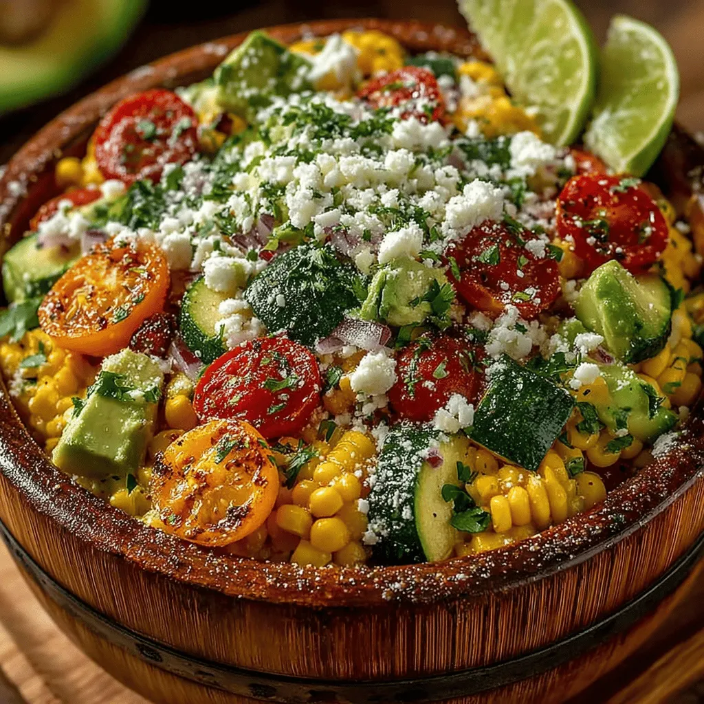 The Sweet Corn & Zucchini Fiesta Salad is a vibrant and refreshing dish that perfectly encapsulates the essence of summer, making it an ideal choice for a variety of occasions. Whether you are hosting a backyard barbecue, attending a potluck, or simply enjoying a sunny day at home, this salad stands out as a delightful option that balances both taste and nutrition. With its array of fresh ingredients, the salad not only pleases the palate but also captivates the eye with its bright colors, making it as much a feast for the senses as it is for the stomach.
