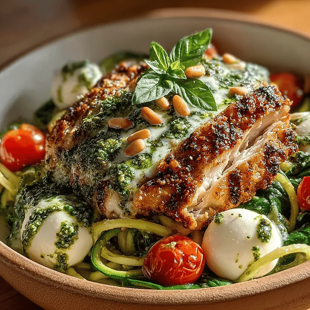 In the ever-evolving world of healthy eating, it can often feel daunting to discover meals that are both nutritious and satisfying. Fortunately, Grilled Chicken Pesto Zoodle Bowls offer a vibrant and flavorful solution that combines the succulent taste of grilled chicken with the fresh crunch of zoodles, or zucchini noodles. This dish is more than just a feast for the senses; it's a culinary creation that caters to those following low-carb or gluten-free diets while also appeasing cravings for comforting, hearty meals. With its fresh ingredients and straightforward preparation, Grilled Chicken Pesto Zoodle Bowls make for an ideal choice whether you’re gearing up for a quick weeknight dinner or planning meals for the week ahead.