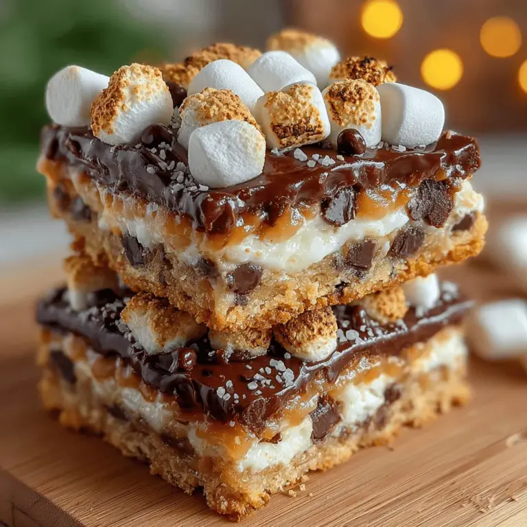 To create a firm and even base for your Chocolatey Campfire Delight S’mores Bars, it's essential to start with the right approach. Begin by combining your graham cracker crumbs, melted butter, and a pinch of salt in a mixing bowl. For the best results, use finely crushed graham crackers, as larger pieces can result in an uneven texture. Aim for a consistency similar to wet sand when mixing. This ensures that the crust holds together well once baked.