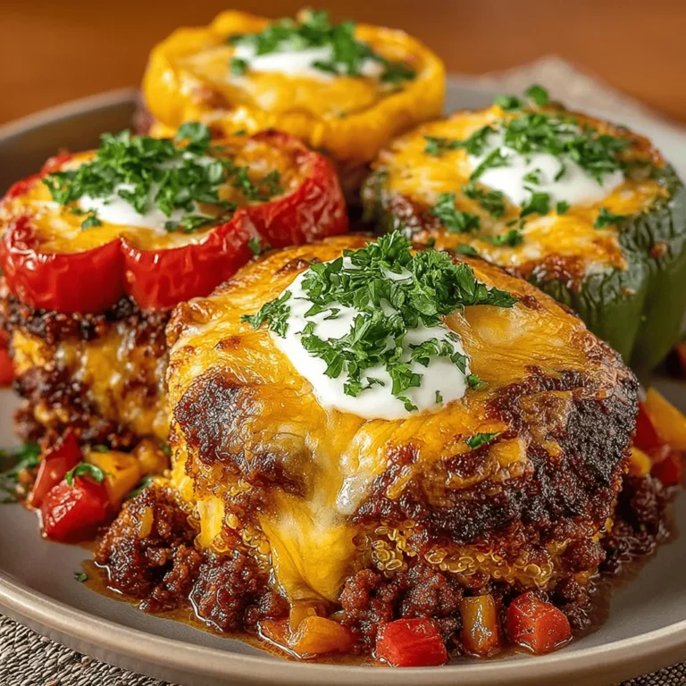 - 4 large bell peppers (any color) - 1 pound ground beef - 1 cup cooked quinoa - 1 small onion, diced - 2 cloves garlic, minced - 1 cup diced tomatoes (canned or fresh) - 1 teaspoon Italian seasoning - 1 teaspoon paprika - Salt and pepper to taste - 1 cup shredded cheese (cheddar or mozzarella) - Fresh parsley for garnish (optional)
