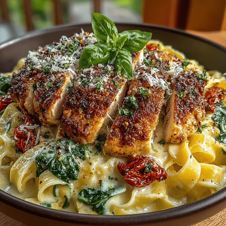 - 8 ounces fettuccine or linguine - 2 boneless, skinless chicken breasts - Salt and pepper, to taste - 2 tablespoons olive oil - 3 cloves garlic, minced - 1/2 cup sun-dried tomatoes, chopped - 1 cup heavy cream - 1 cup chicken broth - 2 cups fresh spinach - 1/2 cup freshly grated Parmesan cheese - Fresh basil, for garnish (optional)