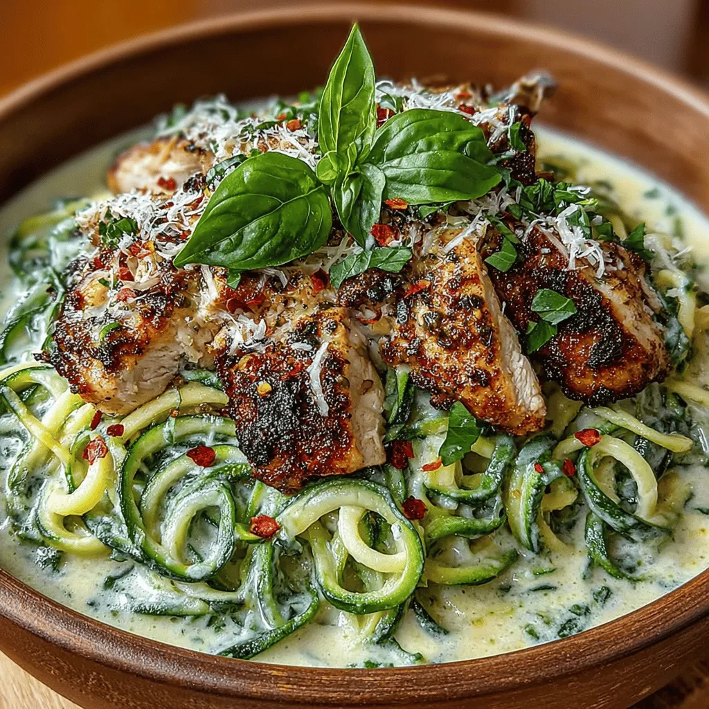 Creamy chicken Alfredo zucchini noodles offer a delicious and healthier alternative to traditional pasta dishes. By substituting traditional pasta with zucchini noodles, this recipe not only reduces the carbohydrate content but also adds a wealth of nutritional value. The combination of tender chicken, rich Alfredo sauce, and the light, fresh taste of zucchini creates a meal that is both satisfying and guilt-free. This dish is perfect for any occasion, whether it's a quick weeknight dinner or a special gathering with friends and family.