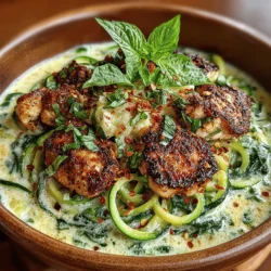 Creamy chicken Alfredo zucchini noodles offer a delicious and healthier alternative to traditional pasta dishes. By substituting traditional pasta with zucchini noodles, this recipe not only reduces the carbohydrate content but also adds a wealth of nutritional value. The combination of tender chicken, rich Alfredo sauce, and the light, fresh taste of zucchini creates a meal that is both satisfying and guilt-free. This dish is perfect for any occasion, whether it's a quick weeknight dinner or a special gathering with friends and family.