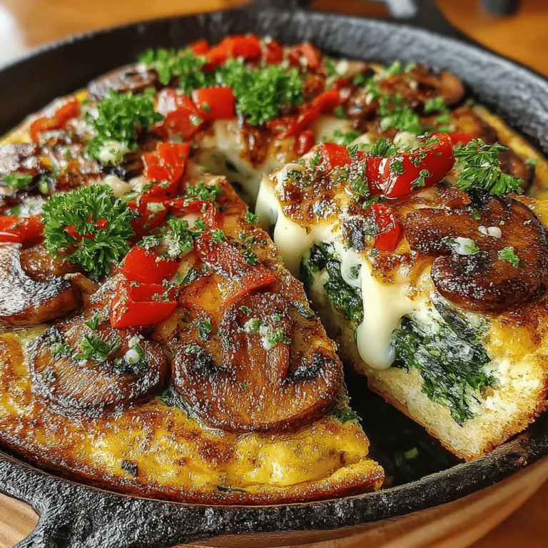 - 8 large eggs - 2 cups fresh spinach, chopped - 1 cup mushrooms, sliced (button or cremini recommended) - 1 small onion, diced - 1 bell pepper, diced (any color) - 1 cup shredded cheese (cheddar, feta, or mozzarella) - 2 tablespoons olive oil - 2 cloves garlic, minced - Salt and pepper to taste