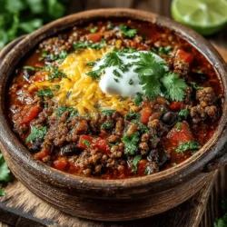 - 1 pound ground beef (preferably 80/20 blend) - 1 can (15 oz) kidney beans, drained and rinsed - 1 can (15 oz) black beans, drained and rinsed - 1 can (14.5 oz) diced tomatoes - 1 medium onion, diced - 1 bell pepper (any color), diced - 3 cloves garlic, minced - 2 tablespoons chili powder - 1 teaspoon cumin - 1 teaspoon smoked paprika - 1/2 teaspoon cayenne pepper (adjust to taste) - Salt and pepper to taste - 2 tablespoons olive oil - Optional toppings: sour cream, shredded cheese, cilantro, or jalapeños