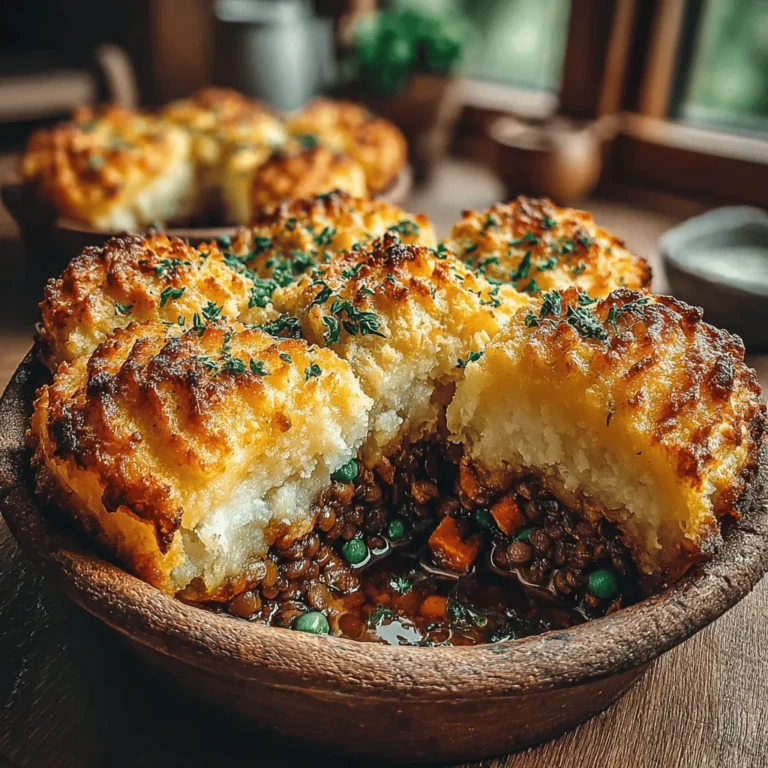 To create a delicious filling for your Hearty Lentil and Potato Shepherd’s Pie, start by sautéing the onion, garlic, and carrots in a large skillet over medium heat. Use a tablespoon of olive oil to coat the bottom of the pan, which will help to enhance the flavors of the vegetables. Sauté the onions until they are translucent, about 5 minutes. This step is crucial as it builds the base flavor for the dish. Next, add the minced garlic and diced carrots; cook for an additional 3-4 minutes, stirring frequently to prevent burning. The goal is to soften the vegetables while allowing their natural sweetness to emerge.