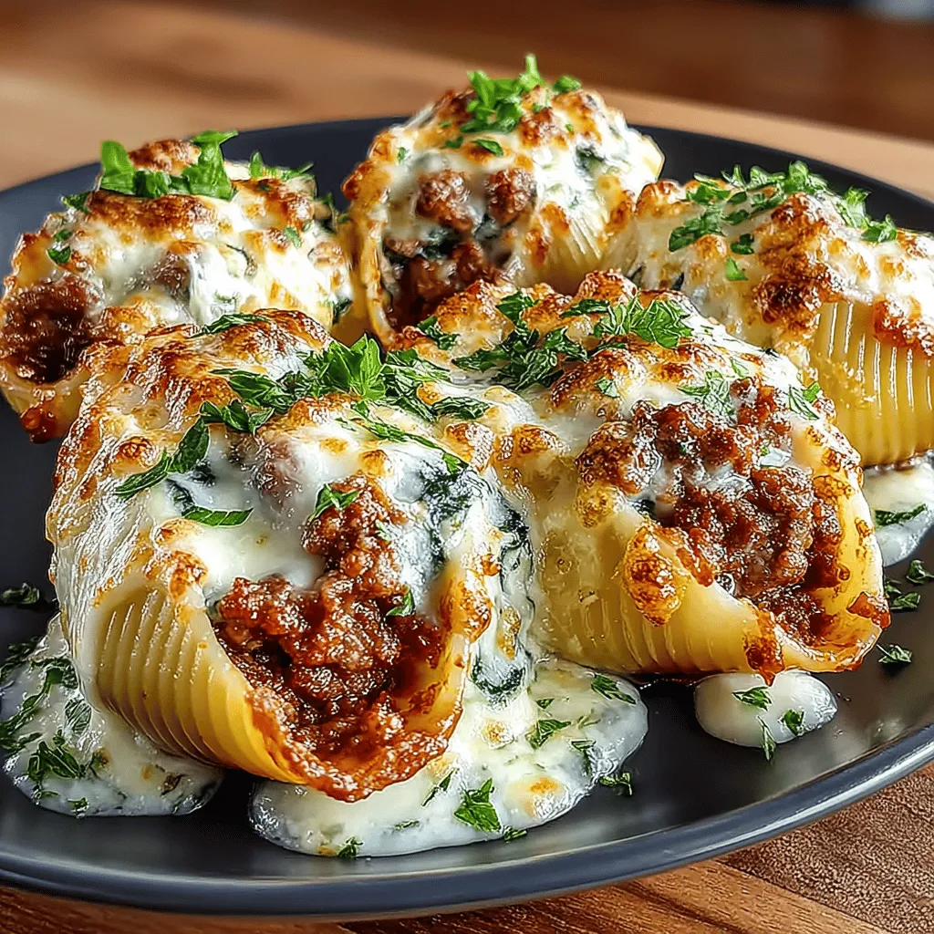 - 12 large pasta shells - 1 pound ground turkey - 2 cups fresh spinach, chopped - 1 cup ricotta cheese - 1 cup shredded mozzarella cheese - 1/2 cup grated Parmesan cheese - 1 clove garlic, minced - 1 teaspoon Italian seasoning - Salt and pepper to taste - 2 cups marinara sauce - Olive oil for cooking