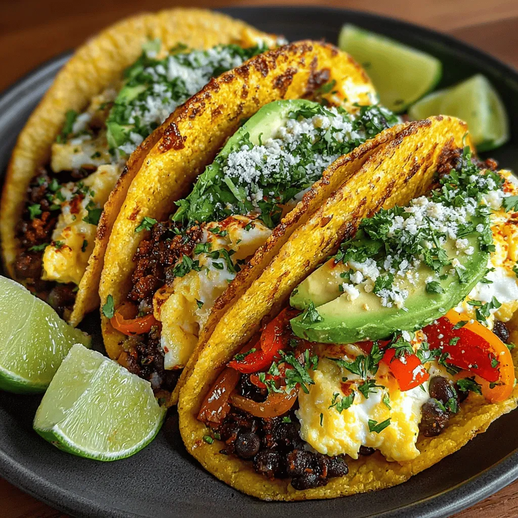 - 1 can (15 oz) black beans, rinsed and drained - 4 large eggs - 1 small onion, diced - 1 bell pepper (red or green), diced - 1 jalapeño, diced (adjust for spice preference) - 2 tablespoons olive oil - 1 teaspoon ground cumin - 1 teaspoon smoked paprika - Salt and pepper, to taste - 4 small corn or flour tortillas - 1 avocado, sliced - Fresh cilantro, for garnish - Lime wedges, for serving