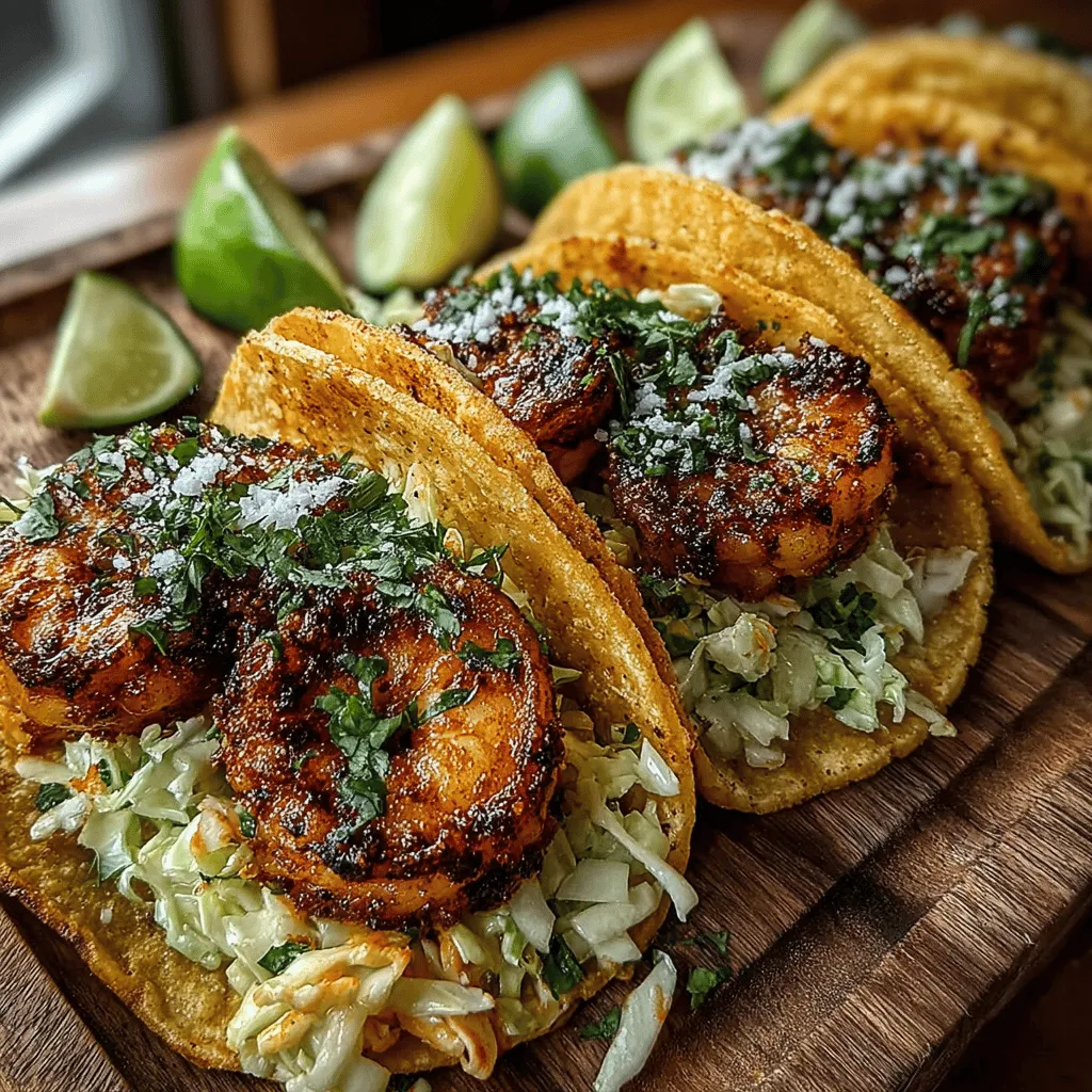 - 1 pound large shrimp, peeled and deveined - 2 tablespoons olive oil - 1 teaspoon smoked paprika - 1/2 teaspoon cayenne pepper (adjust to taste) - 1 teaspoon garlic powder - Juice of 2 limes - Salt and pepper to taste - 8 small corn or flour tortillas - 2 cups green cabbage, finely shredded - 1/2 cup fresh cilantro, chopped - 1/4 cup mayonnaise - 1 tablespoon lime juice - 1 teaspoon honey or agave syrup - Optional toppings: avocado slices, radish, and extra lime wedges