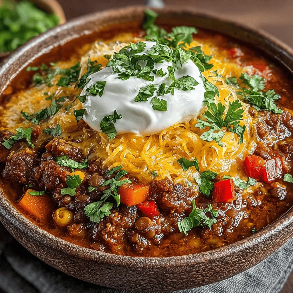 - 1 cup dried lentils (green or brown) - 1 medium onion, diced - 2 cloves garlic, minced - 1 bell pepper (any color), chopped - 2 medium carrots, diced - 2 stalks celery, diced - 1 can (15 oz) kidney beans, drained and rinsed - 1 can (15 oz) black beans, drained and rinsed - 1 cup corn (fresh, frozen, or canned) - 28 oz can crushed tomatoes - 4 cups vegetable broth - 2 tablespoons chili powder - 1 tablespoon cumin - 1 teaspoon smoked paprika - Salt and pepper to taste - 1 cup sharp cheddar cheese, shredded (or vegan cheese alternative)
