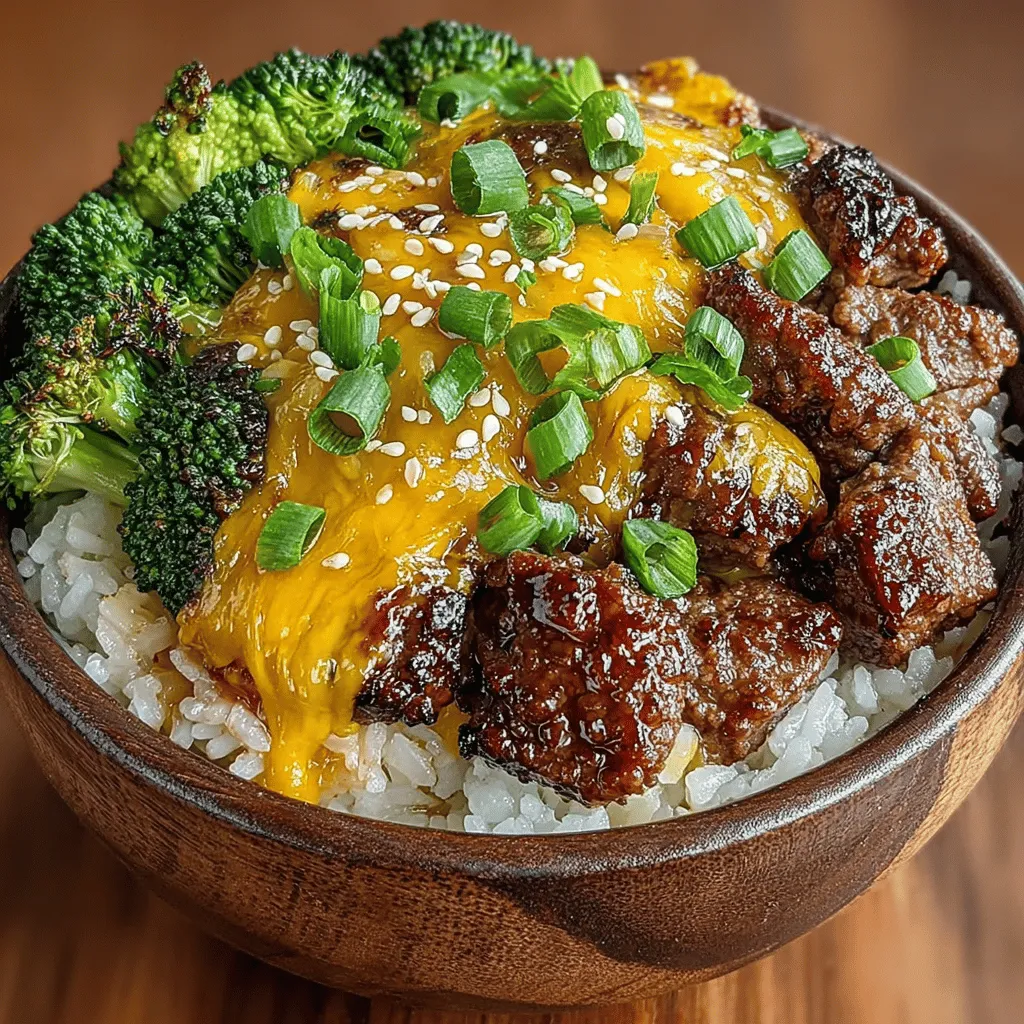 - 1 pound ground beef - 2 cups broccoli florets - 1 cup jasmine rice (or your preferred rice) - 2 cups beef broth (for cooking rice) - 1 cup shredded cheddar cheese - 1 small onion, diced - 2 cloves garlic, minced - 2 tablespoons soy sauce - 1 tablespoon Worcestershire sauce - 1 teaspoon black pepper - 1 teaspoon salt - 1 tablespoon olive oil