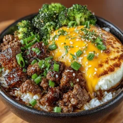 - 1 pound ground beef - 2 cups broccoli florets - 1 cup jasmine rice (or your preferred rice) - 2 cups beef broth (for cooking rice) - 1 cup shredded cheddar cheese - 1 small onion, diced - 2 cloves garlic, minced - 2 tablespoons soy sauce - 1 tablespoon Worcestershire sauce - 1 teaspoon black pepper - 1 teaspoon salt - 1 tablespoon olive oil