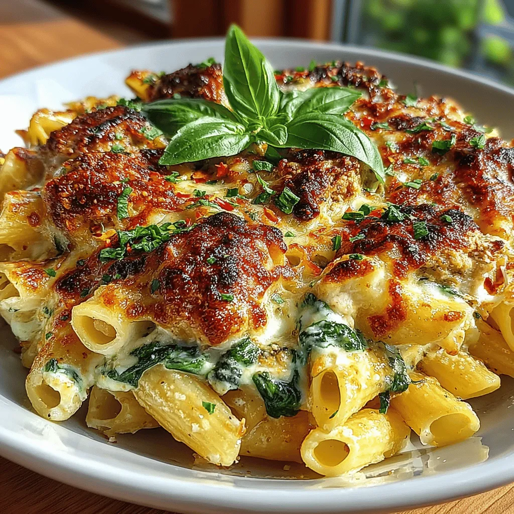 Creamy Chicken and Spinach Pasta Bake is the epitome of comforting home-cooked meals. This dish combines tender chicken, vibrant spinach, and a rich, creamy sauce, all enveloped in perfectly cooked pasta, creating a delightful harmony of flavors and textures. The ease of preparation makes it an ideal choice for busy weeknights or family gatherings, while the wholesome ingredients ensure that it is both satisfying and nourishing. Whether you are looking to impress guests or simply enjoy a cozy dinner at home, this pasta bake is sure to become a favorite.