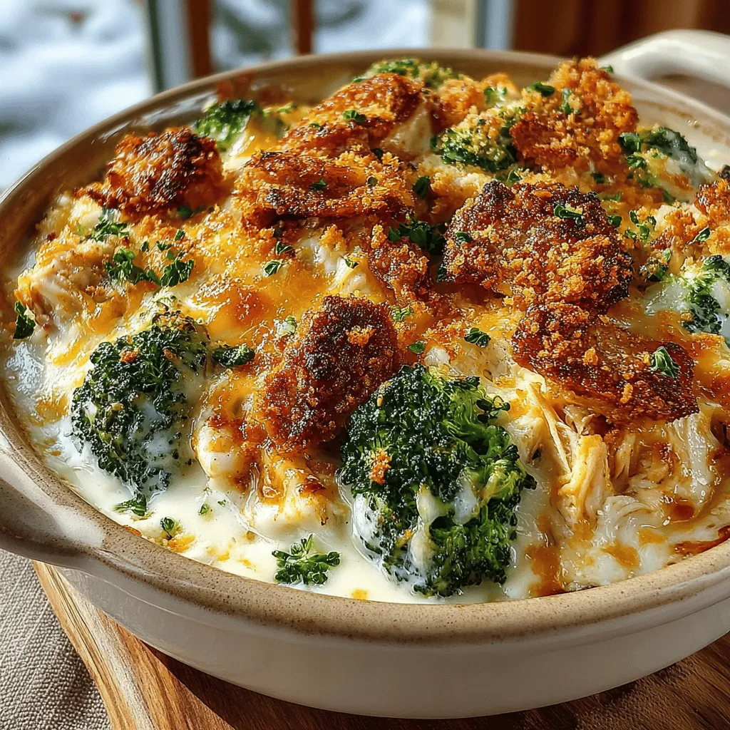 - 2 cups cooked chicken, shredded - 3 cups fresh broccoli florets - 1 cup long-grain white rice, uncooked - 2 cups sharp cheddar cheese, shredded - 1 can (10.5 oz) cream of chicken soup - 1 cup sour cream - 1 teaspoon garlic powder - 1 teaspoon onion powder - 1 teaspoon paprika - Salt and pepper to taste - Optional: 1 cup breadcrumbs and 2 tablespoons butter for topping
