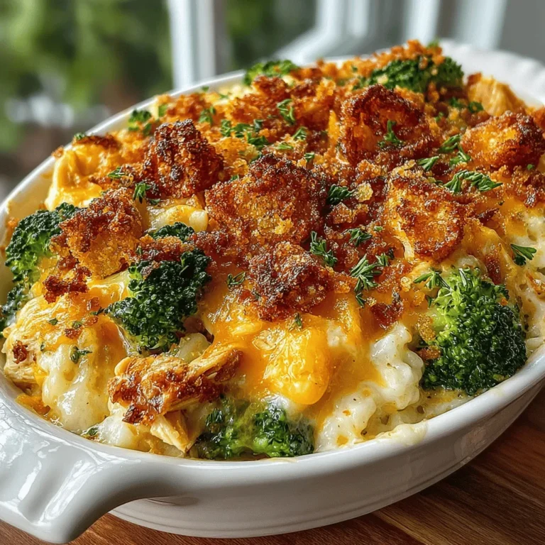 - 2 cups cooked chicken, shredded - 3 cups fresh broccoli florets - 1 cup long-grain white rice, uncooked - 2 cups sharp cheddar cheese, shredded - 1 can (10.5 oz) cream of chicken soup - 1 cup sour cream - 1 teaspoon garlic powder - 1 teaspoon onion powder - 1 teaspoon paprika - Salt and pepper to taste - Optional: 1 cup breadcrumbs and 2 tablespoons butter for topping