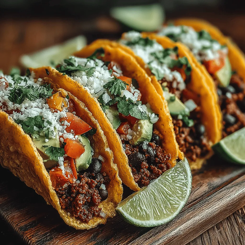 - 1 pound lean ground beef - 1 can (15 ounces) black beans, rinsed and drained - 1 medium onion, finely chopped - 2 cloves garlic, minced - 1 cup corn (fresh, frozen, or canned) - 1 can (14.5 ounces) diced tomatoes, drained - 1 packet taco seasoning - 1 tablespoon olive oil - Juice of 1 lime - Salt and pepper to taste - Soft or hard taco shells - Fresh toppings (lettuce, cheese, salsa, avocado, etc.)