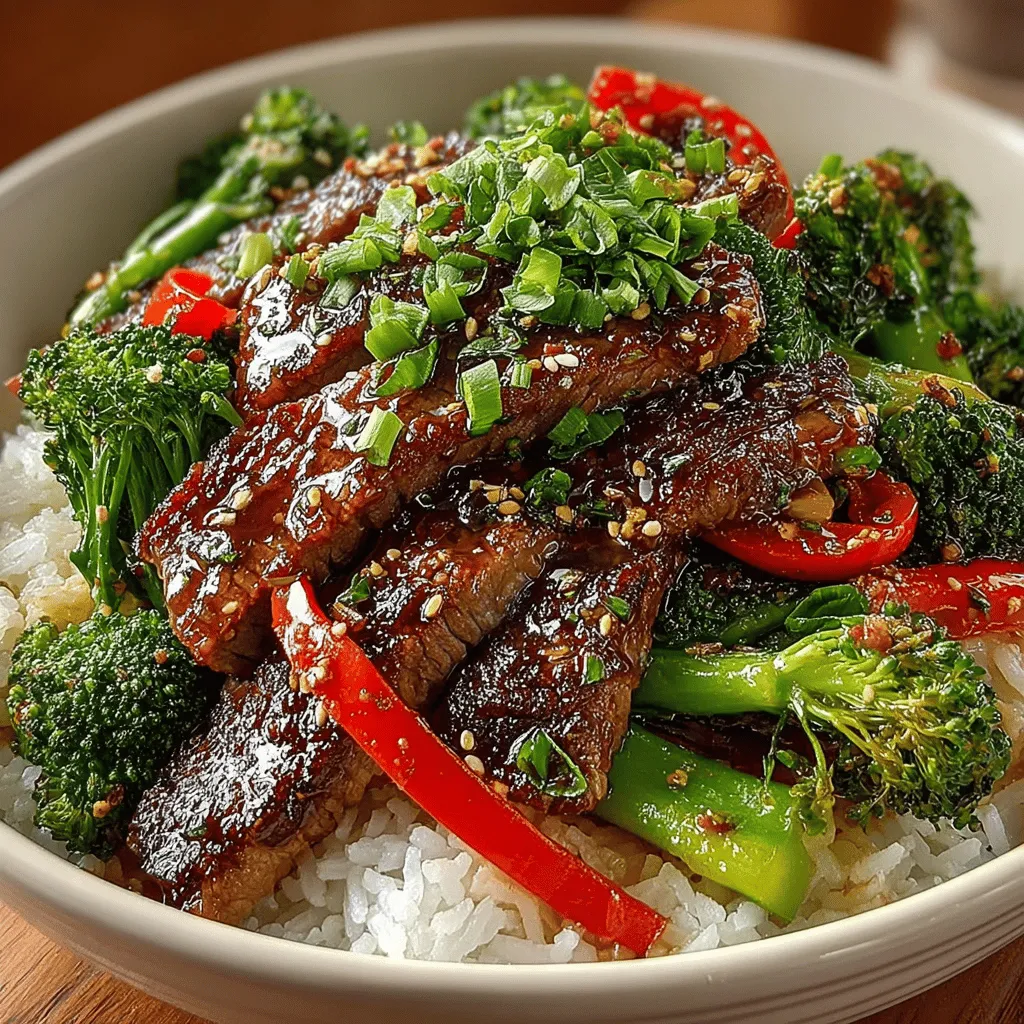 - 1 pound flank steak, thinly sliced against the grain - 2 cups broccoli florets - 1 red bell pepper, sliced - 3 cloves garlic, minced - 1 tablespoon fresh ginger, minced - 1/4 cup soy sauce - 2 tablespoons oyster sauce - 1 tablespoon cornstarch - 2 tablespoons vegetable oil - 1 tablespoon sesame oil - Salt and pepper to taste - Cooked rice or noodles for serving