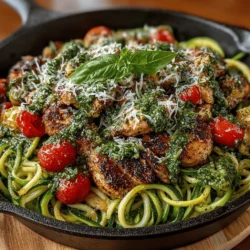 Basil Bliss Pesto Chicken and Zucchini Noodle Skillet is a delightful dish that beautifully combines the freshness of vegetables with the savory goodness of chicken. This recipe not only provides a burst of flavors but also emphasizes the importance of healthy eating by incorporating nutritious ingredients. Perfect for busy weeknights, this skillet meal is quick to prepare and offers a satisfying dinner option without the guilt.