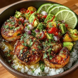 The Bright Shrimp and Avocado Rice Bowl is a vibrant and healthy meal that combines the delightful flavors of shrimp, creamy avocado, and fresh vegetables over a bed of fluffy jasmine rice. This dish is not only visually appealing but also packed with nutrients, making it a perfect choice for a quick lunch or dinner. The freshness of the ingredients offers a refreshing taste while providing essential vitamins and minerals, catering to health-conscious eaters. Additionally, this recipe is versatile and easy to prepare, making it ideal for those with busy lifestyles who still want to enjoy a wholesome home-cooked meal.