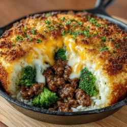 The One-Pan Cheesy Beef and Broccoli Bake is a delightful dish that combines the rich flavors of seasoned ground beef, tender broccoli, and gooey cheese, all baked together in a single dish. Perfect for busy families, this recipe offers a wholesome meal without the hassle of multiple pots and pans. With its balance of protein, vegetables, and carbohydrates, this bake not only satisfies hunger but also delivers essential nutrients, making it an excellent choice for any dinner table.