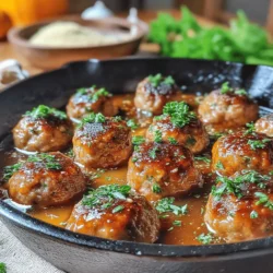 Skillet Bourbon Glazed Turkey Meatballs are a delightful twist on a classic favorite, bringing a rich, smoky flavor that elevates the humble meatball to gourmet status. The unique bourbon glaze not only adds a depth of flavor but also creates a beautiful caramelized finish that is hard to resist. Perfect for family dinners or entertaining guests, these meatballs are sure to impress with their savory taste and appealing presentation.